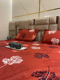 Red floral cotton fitted bedsheet