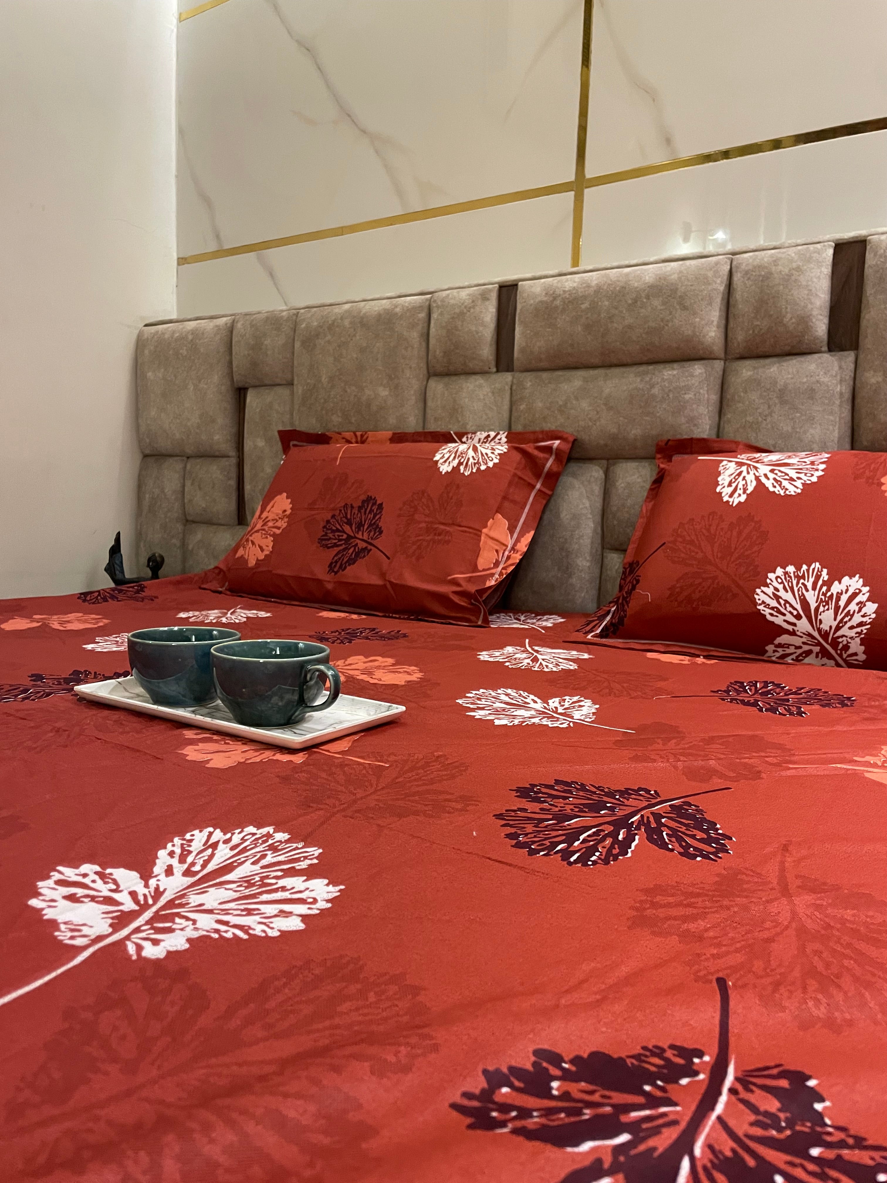 Red floral cotton fitted bedsheet