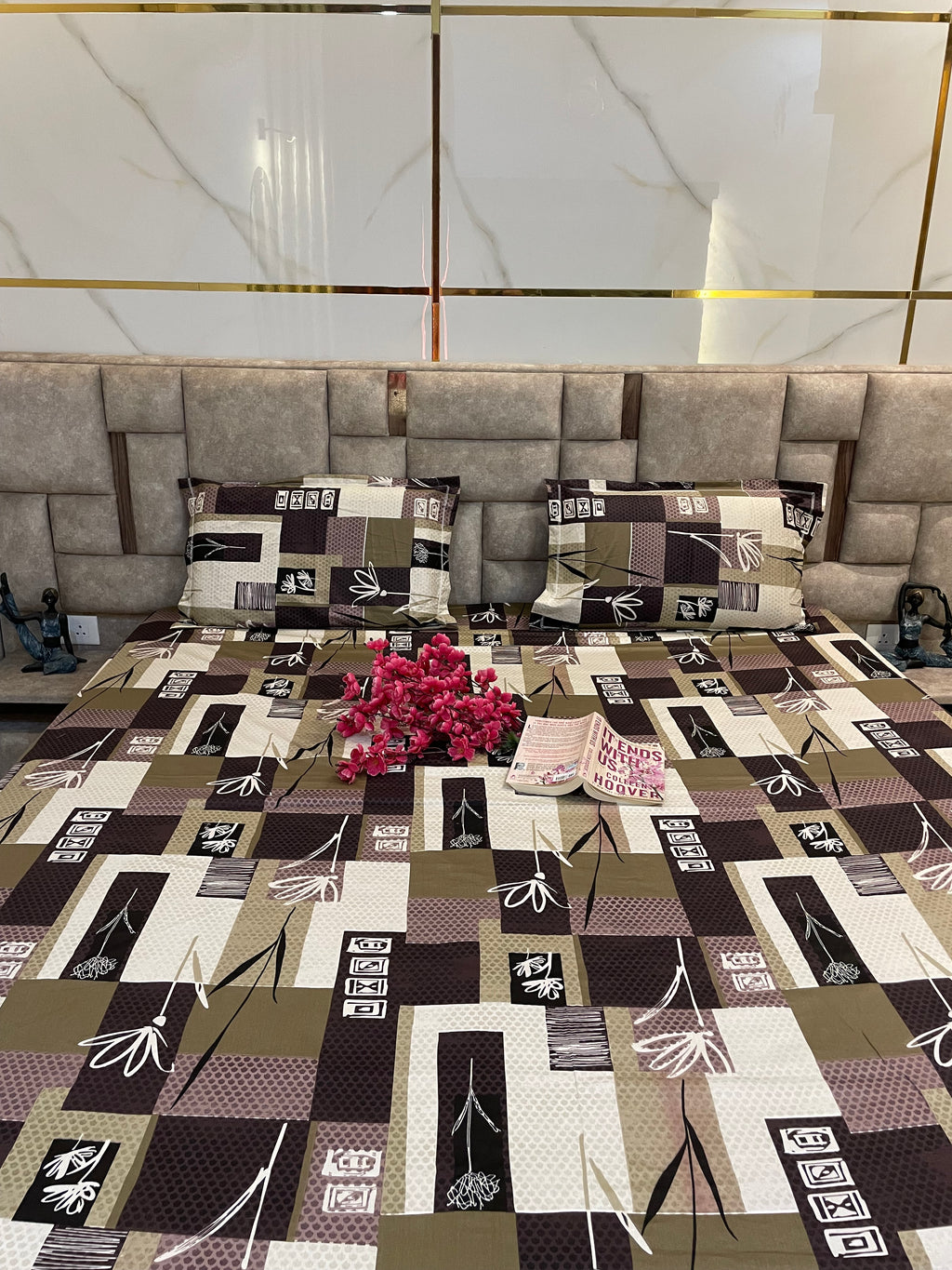 Block design cotton fitted bedsheet