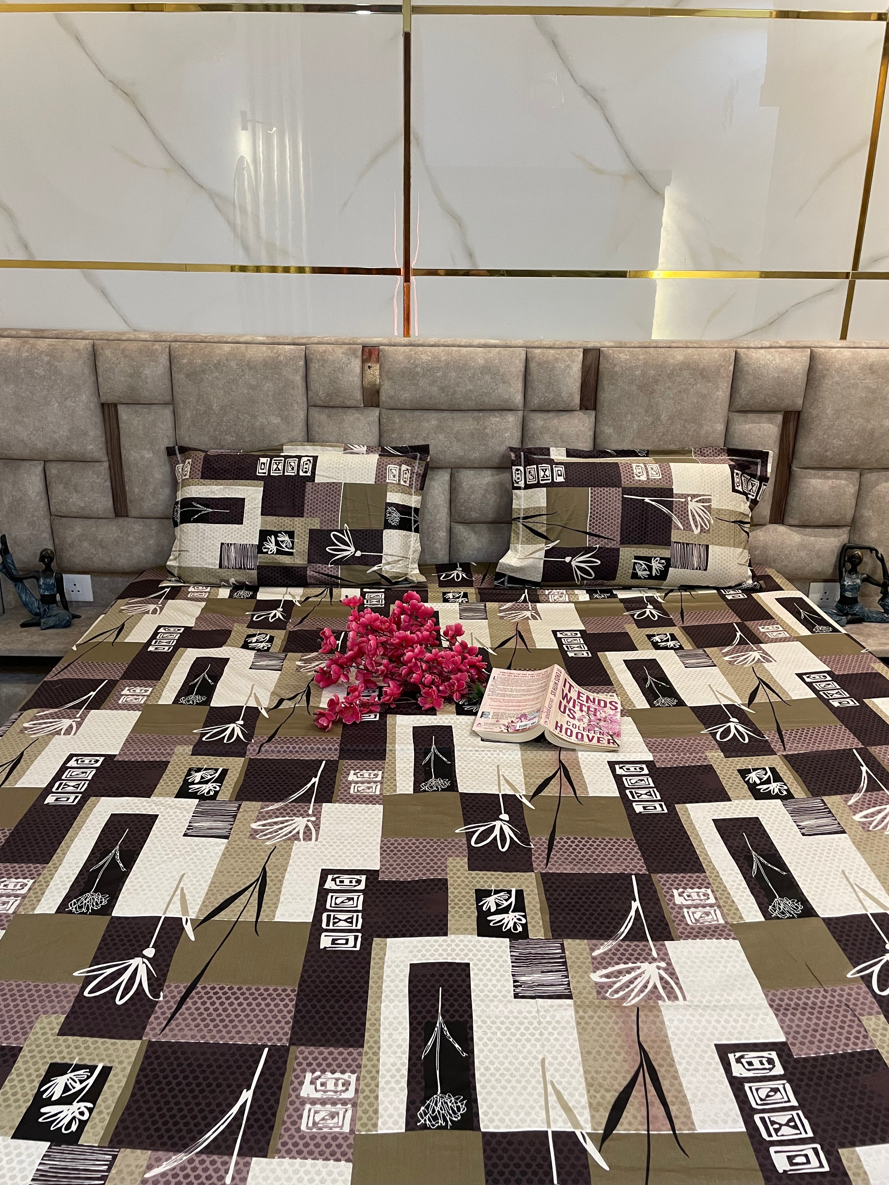Block design cotton fitted bedsheet