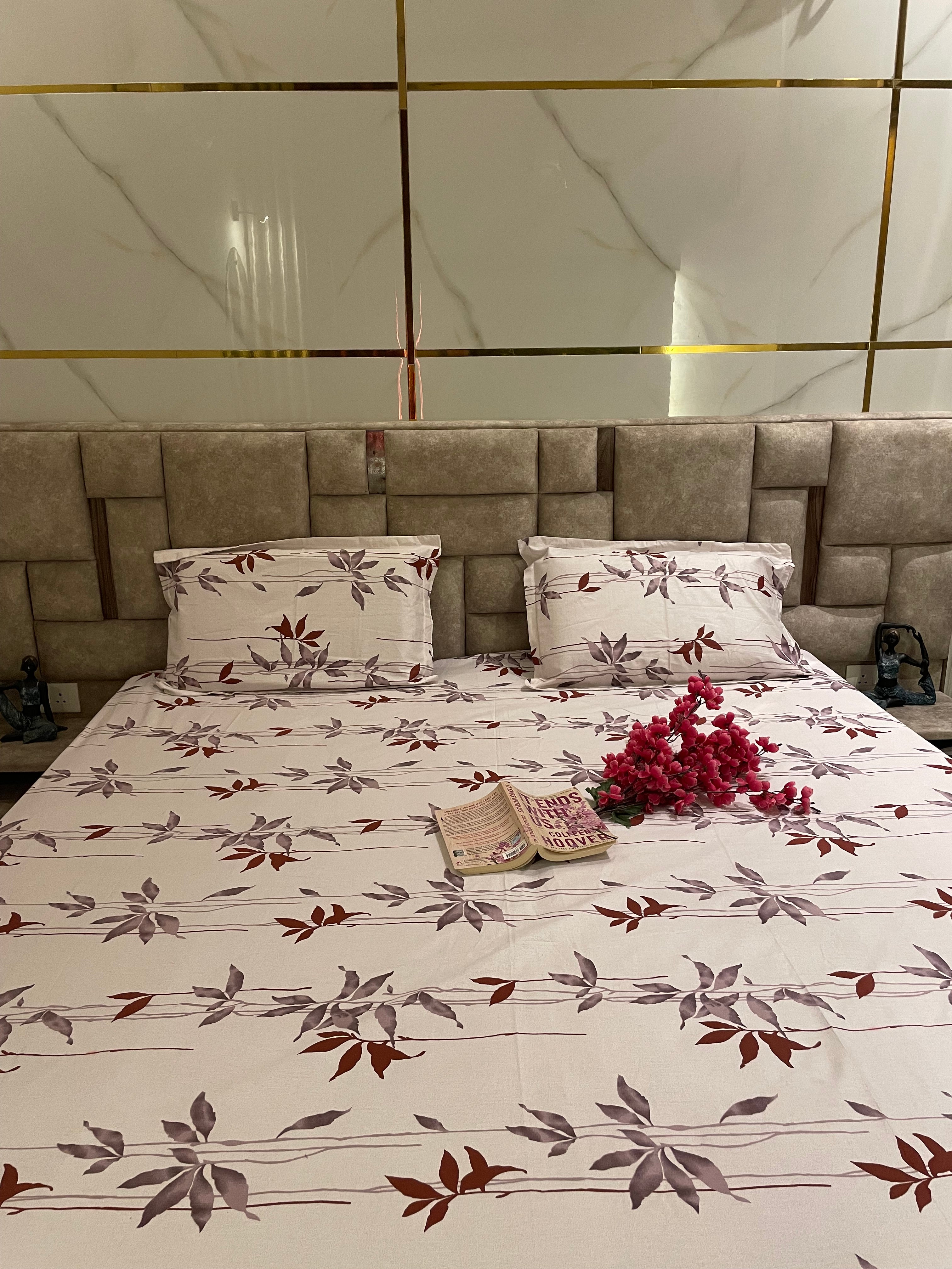 White pink foral cotton fitted bedsheet