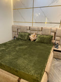 Olive Green Premium Velvet Elastic Fitted Bedsheet Set