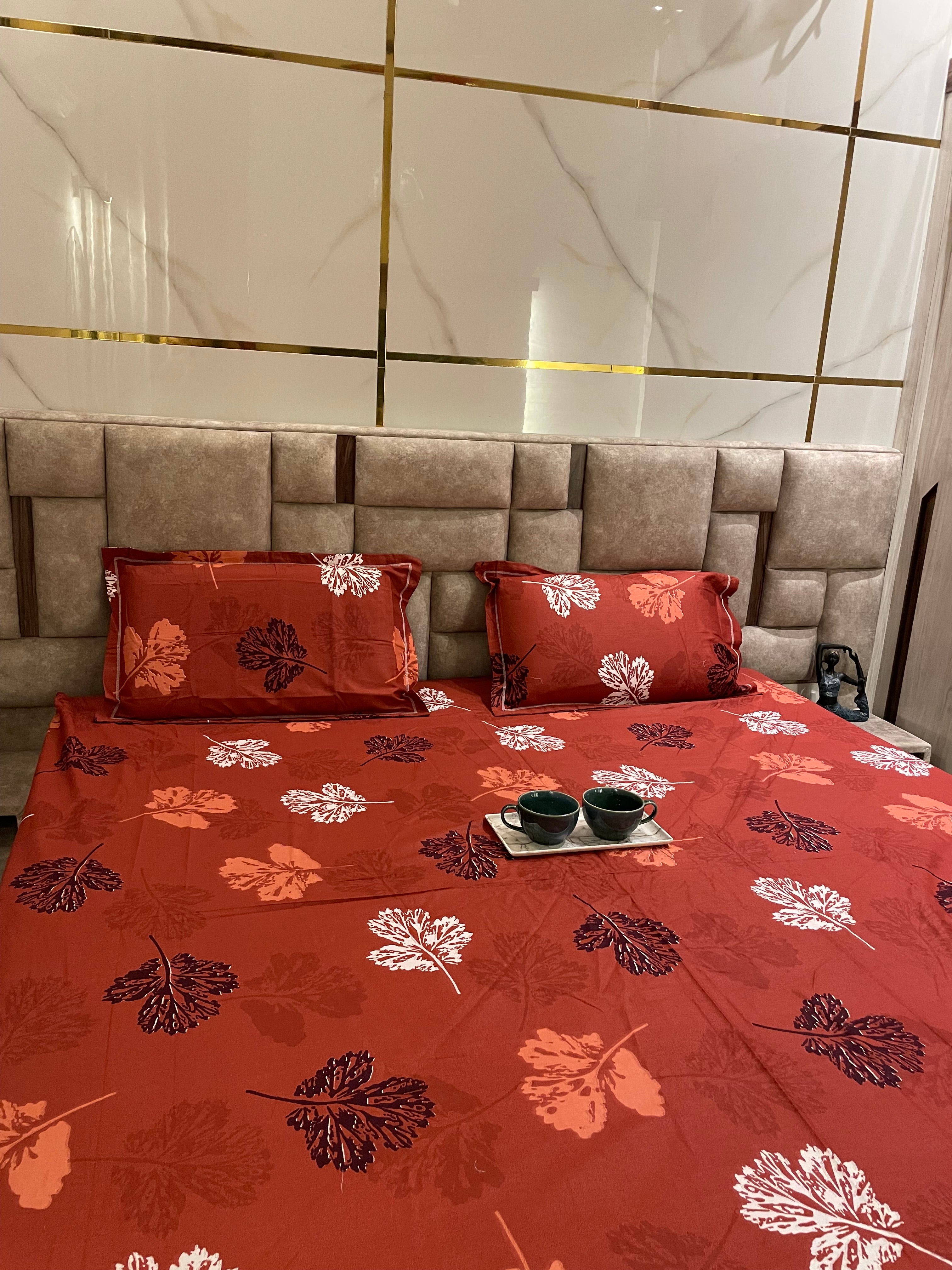 Red floral cotton fitted bedsheet