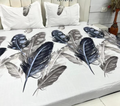 Blue Grey Leafy Elastic fitted Bedsheet with pillow covers - Premium Cotton Mix