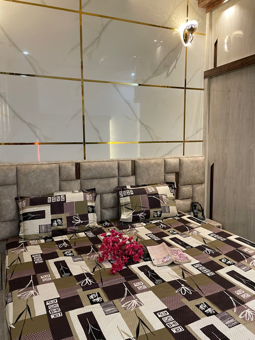 Block design cotton fitted bedsheet