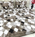 Brown diamond shaped cotton mix fitted elastic bedsheet with pillow covers