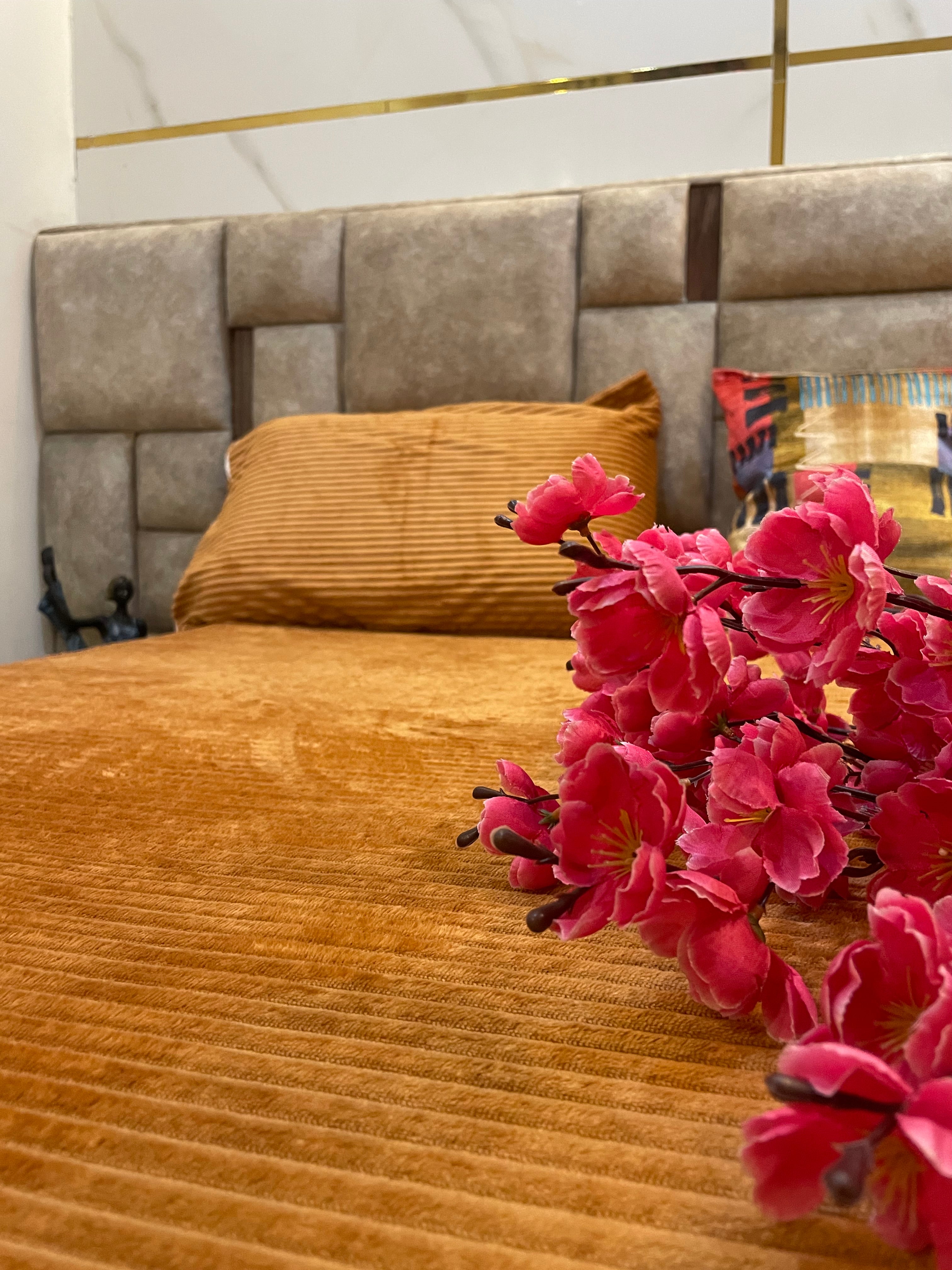 Yellow solid warm fitted bedsheet