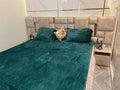Deep Teal Premium Velvet Ribbed Fitted Bedsheet Set (Elastic Fit) – Luxury Winter Collection