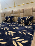 Luxe Winter Velvet Fitted Bedsheet – Navy Leaf Design