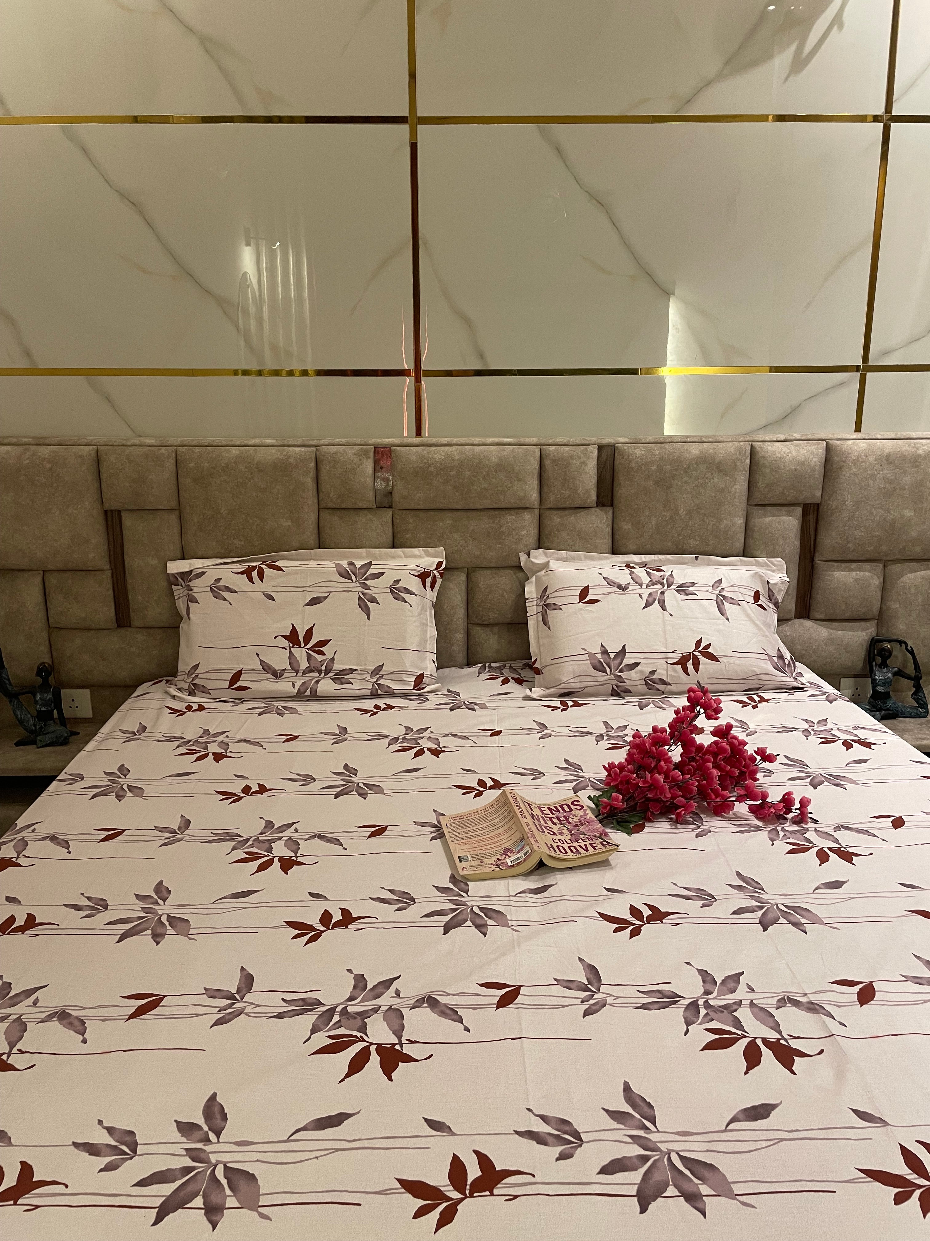White pink foral cotton fitted bedsheet