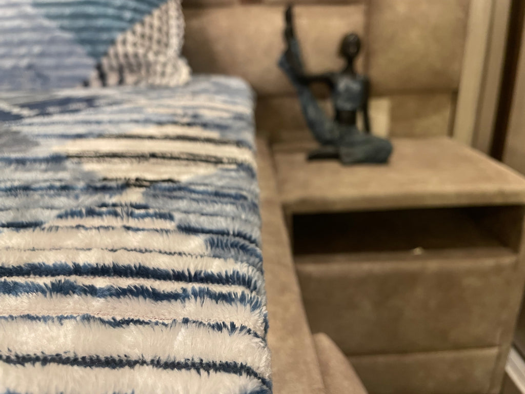 Premium Winter Elastic Fitted Bedsheet with Pillow Covers – Blue Geometric | Fabrics by MS