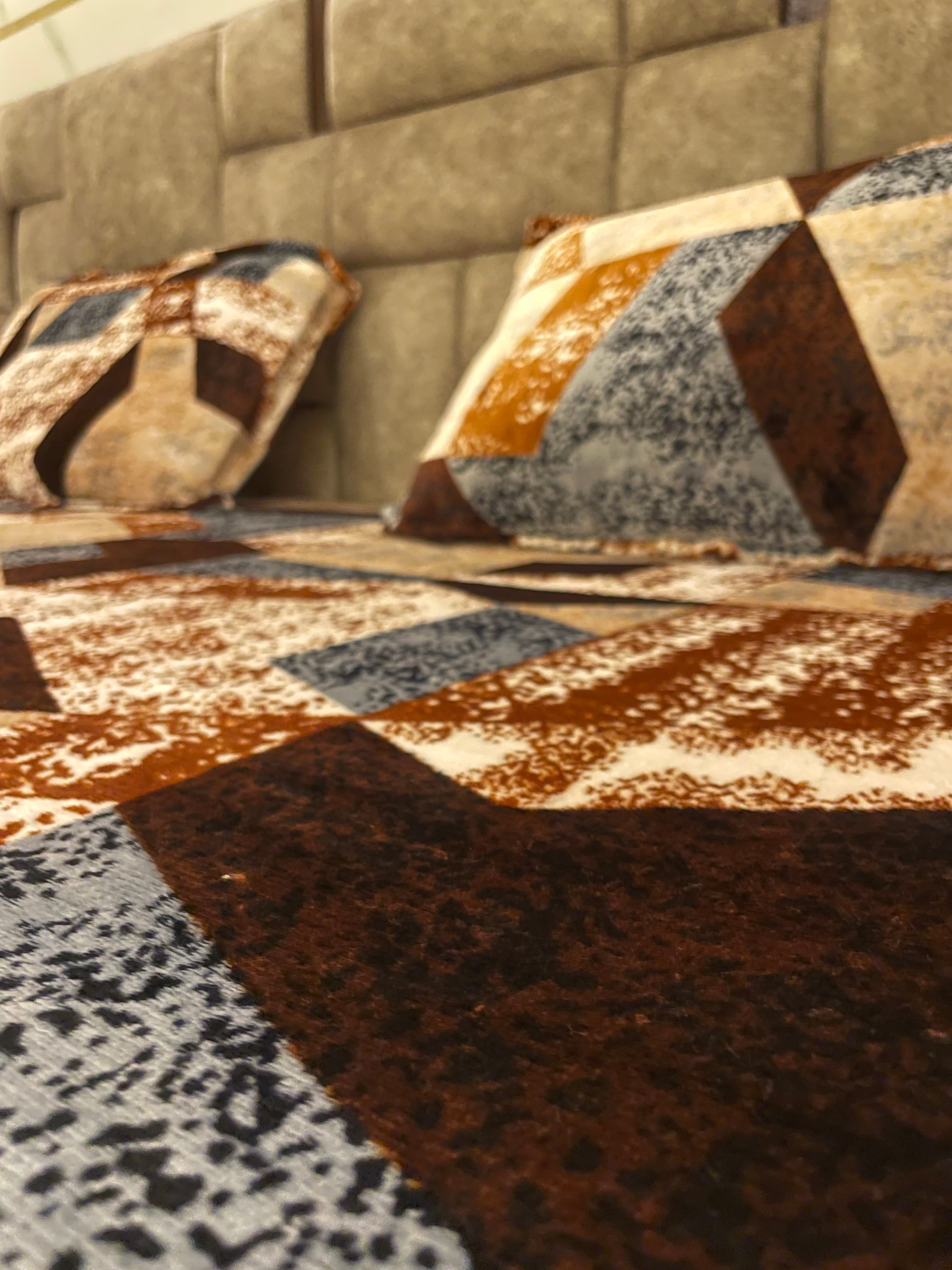 Brown Geometric Premium Velvet Fitted Bedsheet Set (Elastic Fit) – Luxury Winter Edition