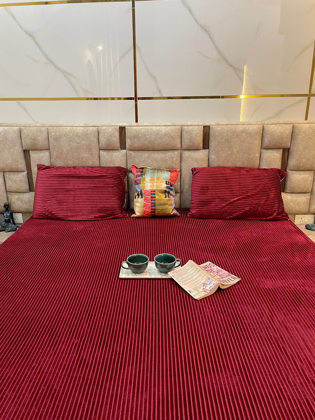 Red solid warm fitted bedsheet