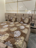 Premium Winter Elastic Fitted Bedsheet with Pillow Covers – Brown Floral | Fabrics by MS