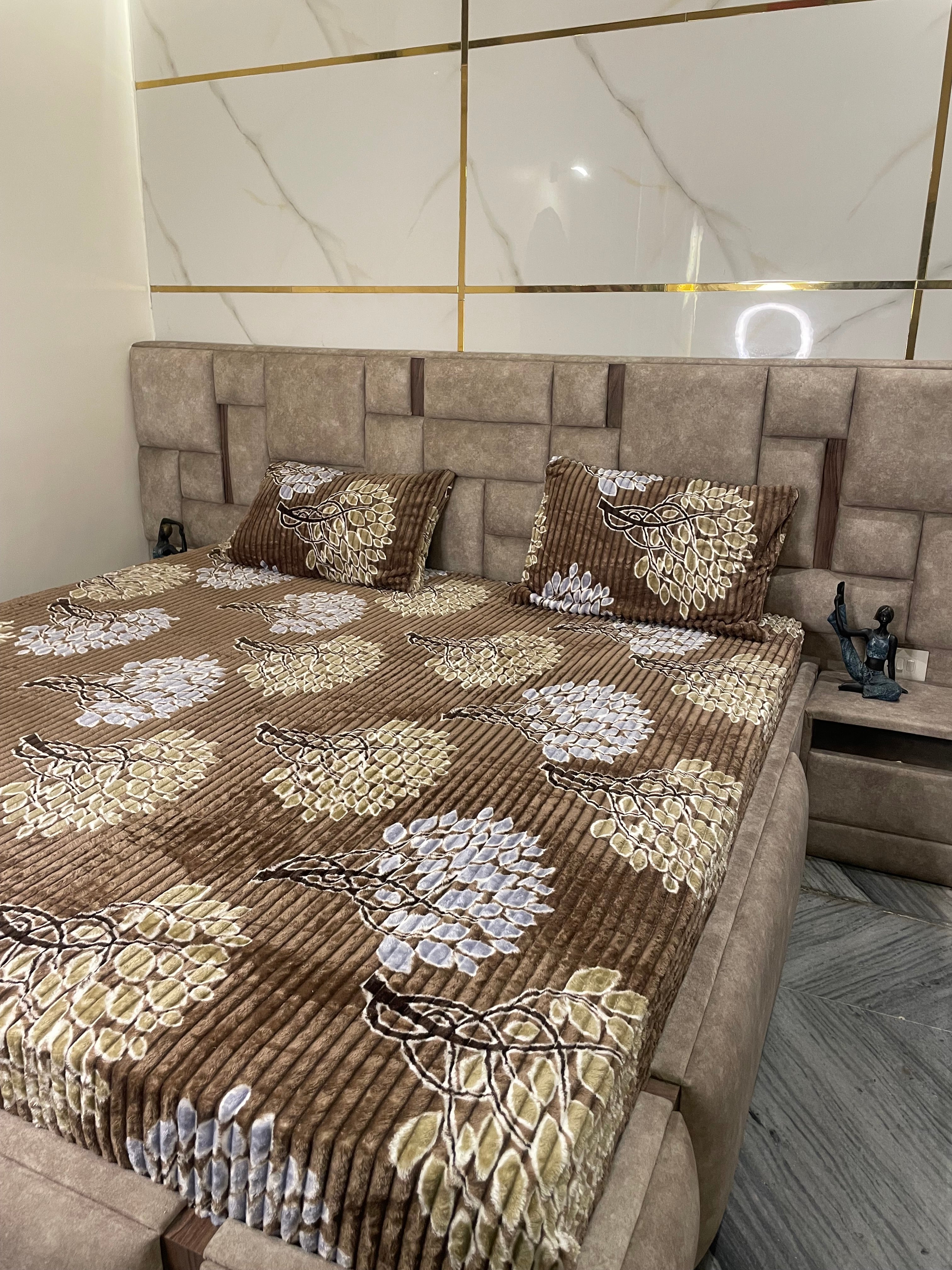 Premium Winter Elastic Fitted Bedsheet with Pillow Covers – Brown Floral | Fabrics by MS