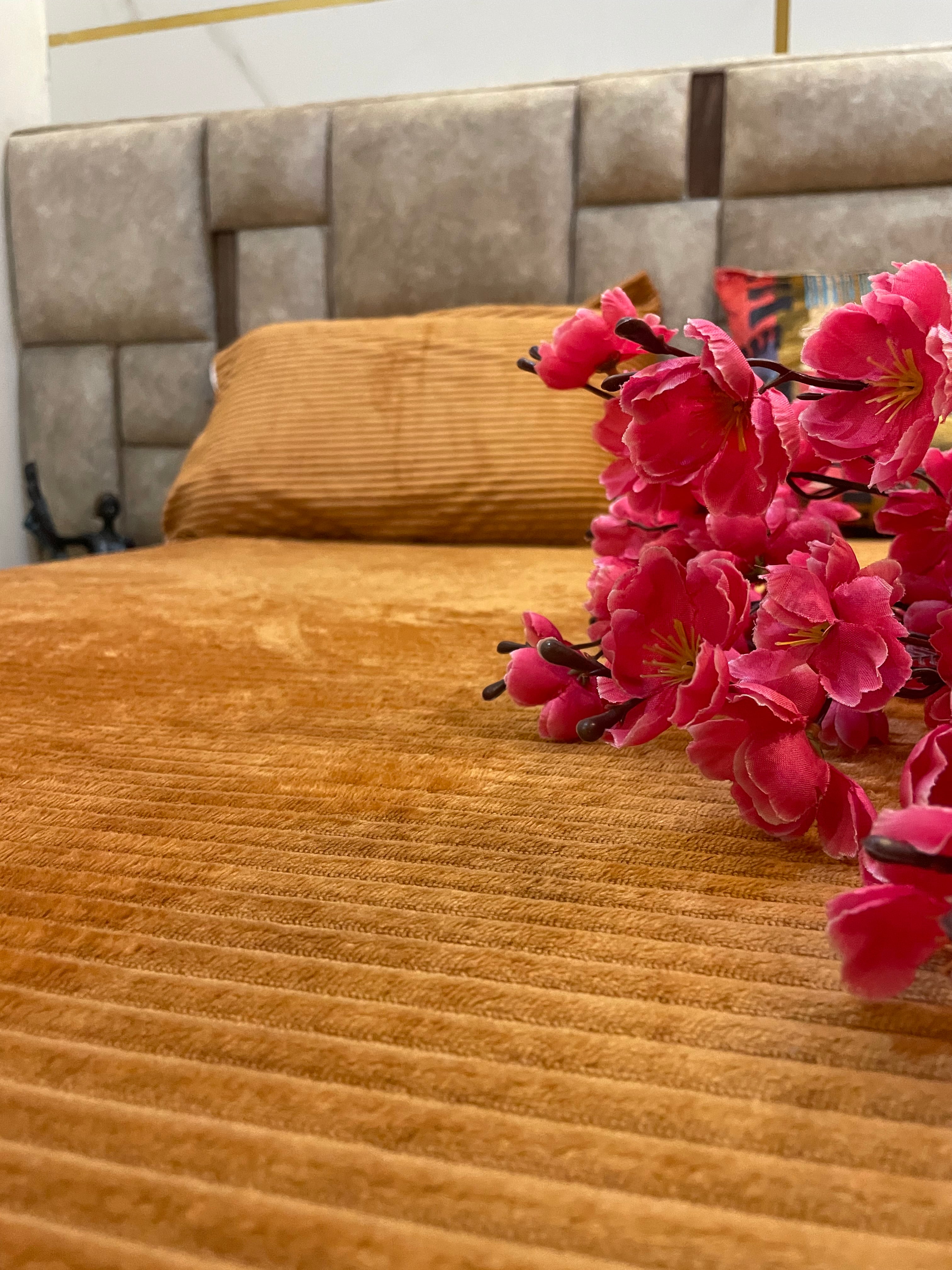 Yellow solid warm fitted bedsheet