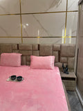 Luxury Pink Plush Fitted Bedsheet with Pillow Covers – Winter Edition