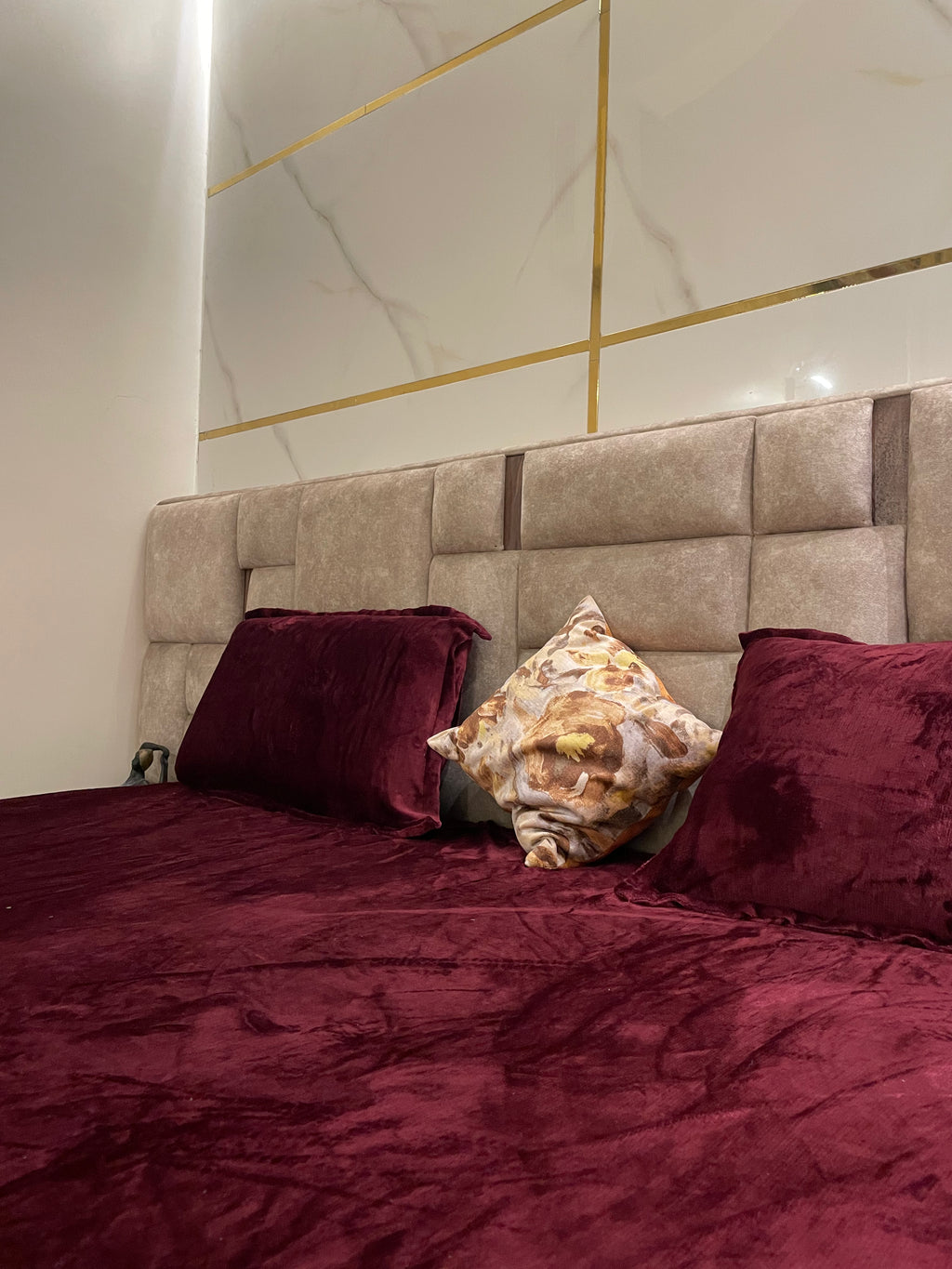 Royal Maroon Velvet Fitted Bedsheet Set