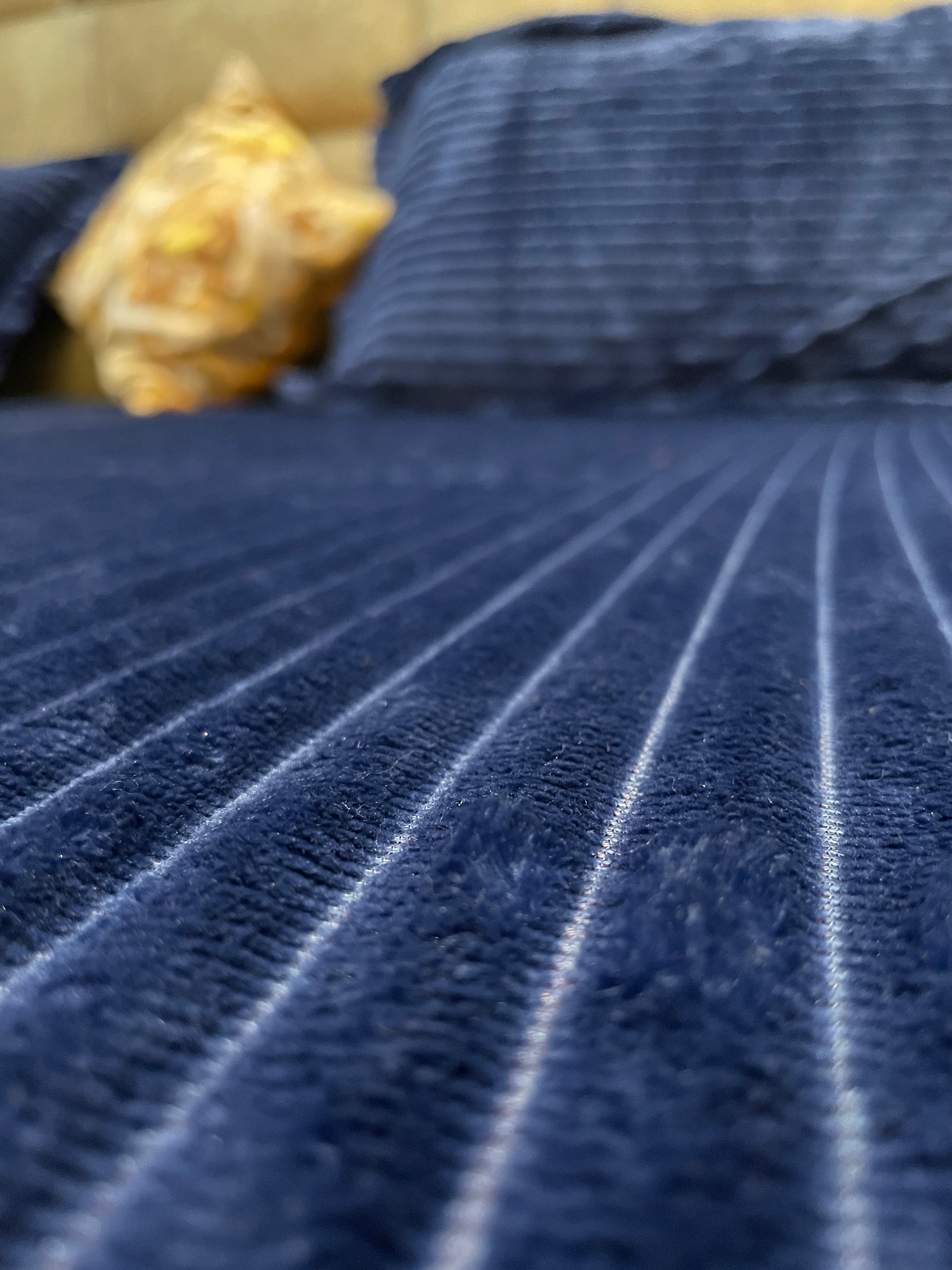 Royal Navy Blue Premium Velvet Striped Fitted Bedsheet (Elastic Fitting) – King Size