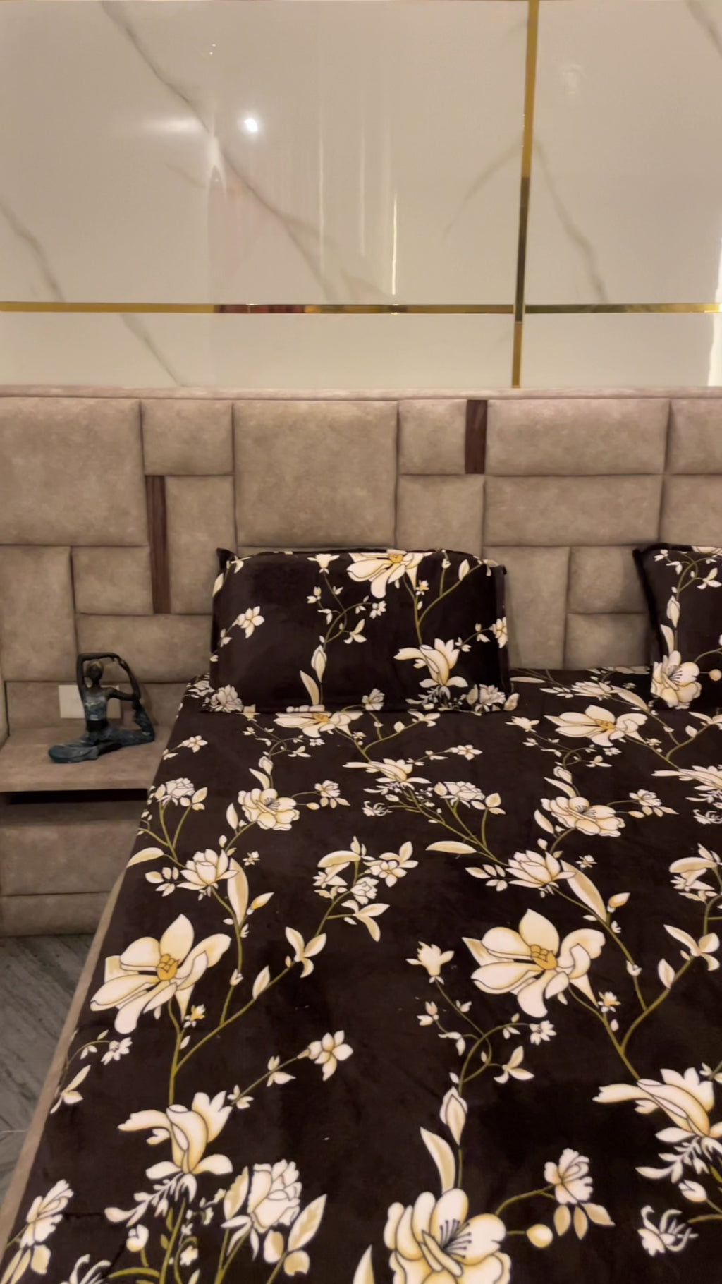 Chocolate Floral Velvet Fitted Bedsheet Set – Luxury Winter Floral Collection