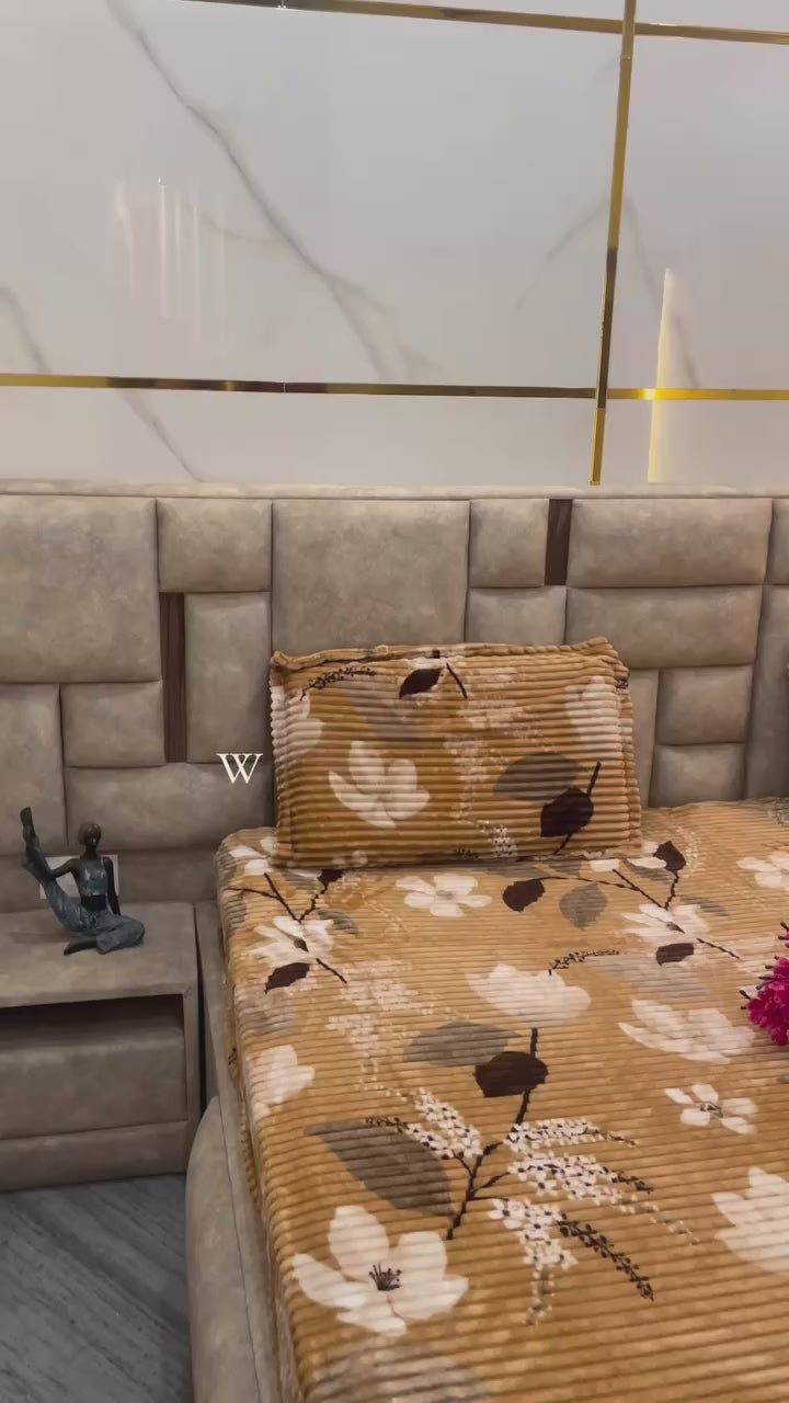 Golden Blossom Premium Woolen Elastic Fitted Bedsheet